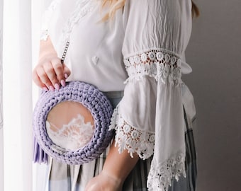 Lilac Crochet Bag, Resin Art, Romantic Style