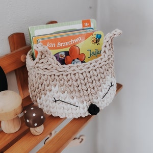 crochet animal basket, forest child's room, fox basket, for storage, scandi toy organizer, Basket Featuring Fox, Woodland Themed Decor image 3