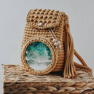 handgemachter Rucksack, Kunstharz, Gehäkelt Premium Rucksack, Boho Style