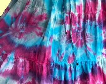 Tie-Dye Women/'s Skirt Size Large Blue Turquoise Tan Handmade with Embroidery Long Skirt
