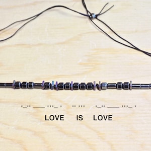 Love is Lovve bracelet Morse Code Jewelry with rainbow spacers