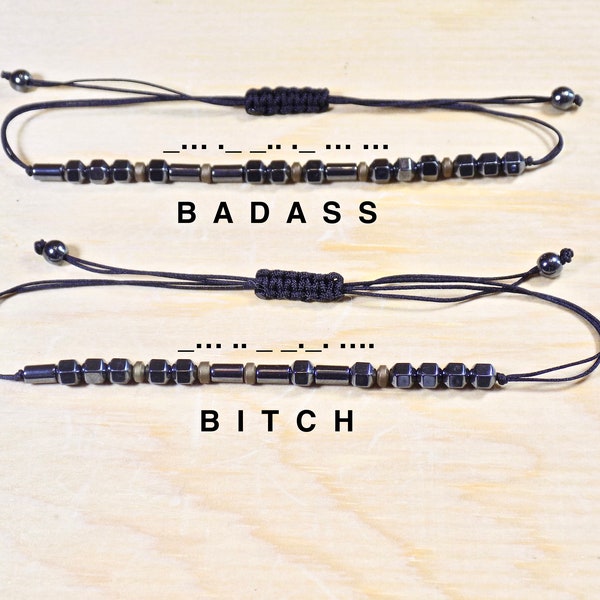 BAD ASS BITCH bracelets or set of both Morse Code Jewelery