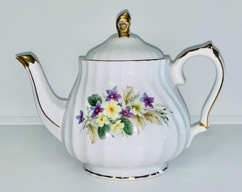Sadler - Windsor, purple & yellow floral / flower large 5-6 cup swirl teapot