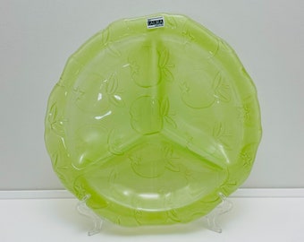 Vetri Laura - Green & Clear 3 part serving plate. Italian Murano glass