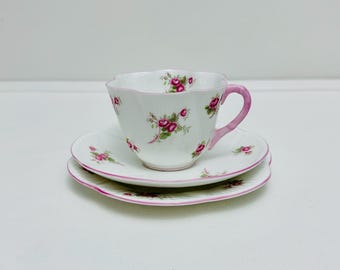 Shelley - Bridal Rose dainty shaped trio (cup, saucer & plate)