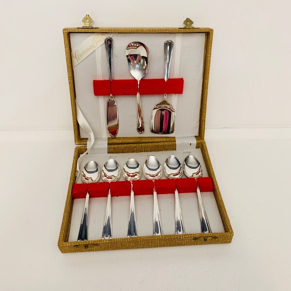 Grosvenor - 6 boxed teaspoons with butter knife, jam spoon and butter knife / spreader