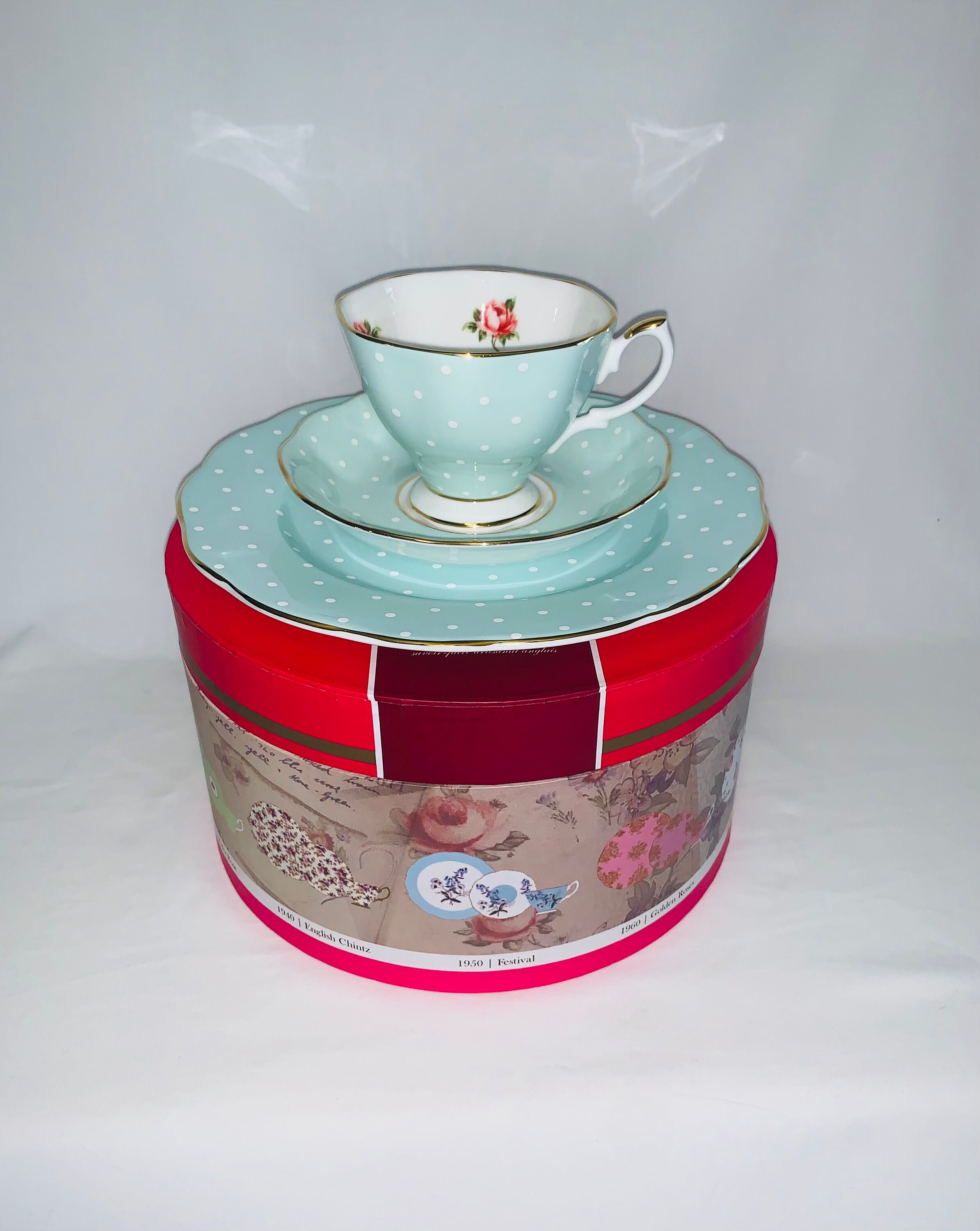 Royal Albert - 100 Years Series, 1930s Polka Rose Tea Trio in the 