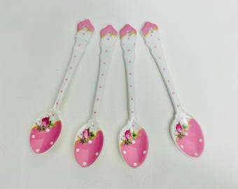 Royal Albert - Cheeky Pink, porcelain teaspoons set of 4 in the original box (1)