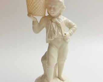 Belleek - Porcelain Victorian Boy With Basket Figurine, 8th Mark