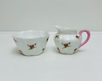 Shelley - Bridal Rose dainty shaped large sugar & creamer / milk jug