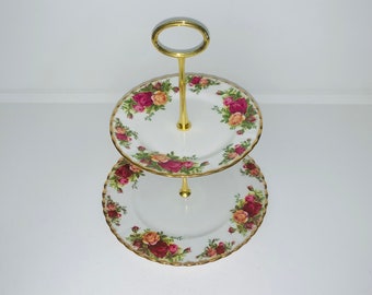 Royal Albert - Old Country Roses, High tea 2 tier cake stand. Made in England