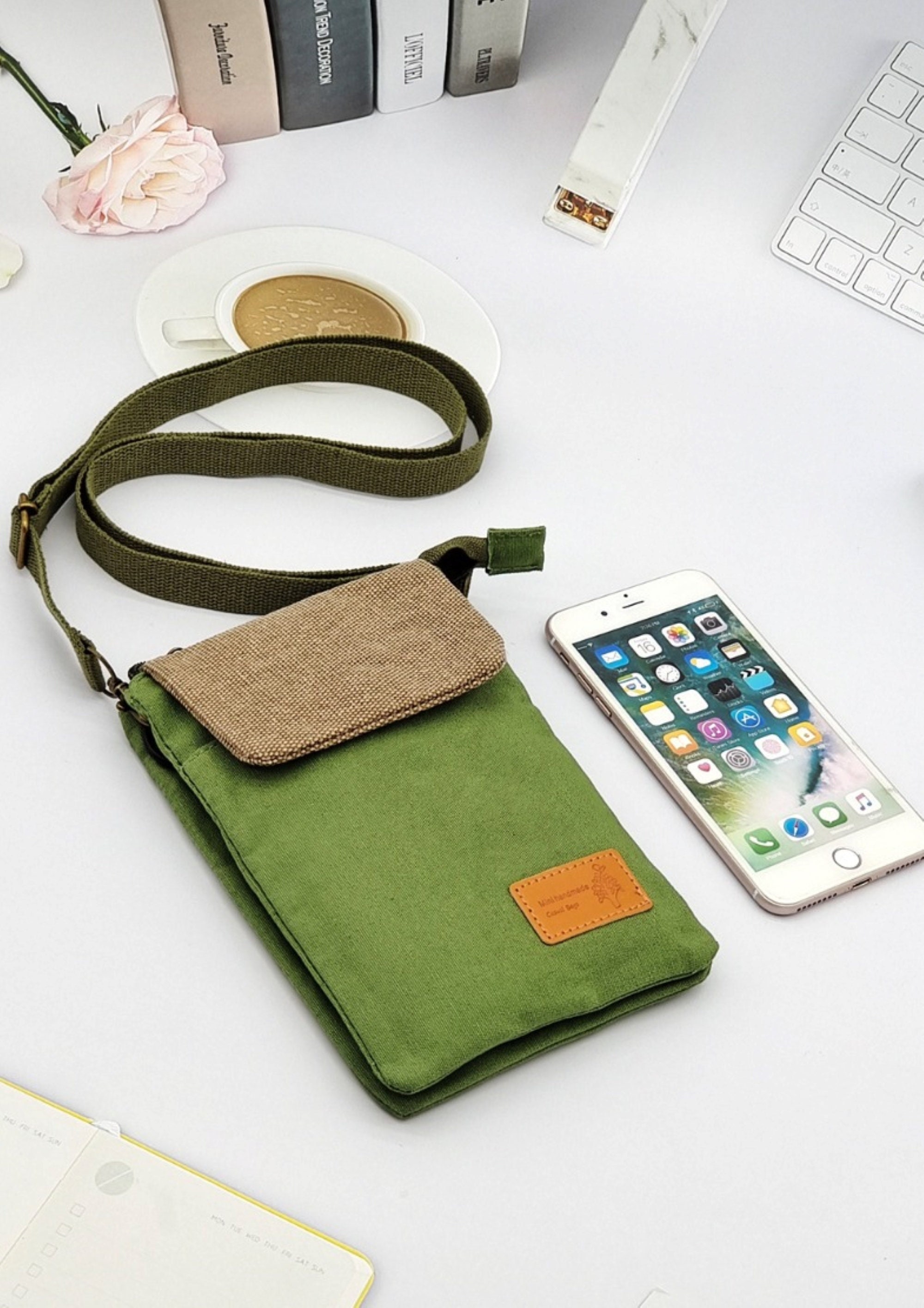 Classic Mini Scarf Decor Cell Phone Crossbody Bag For Women