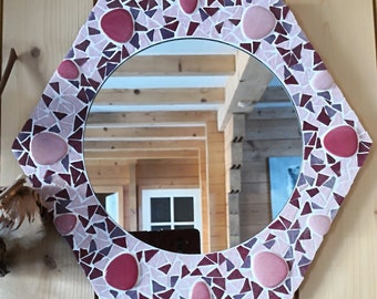 Miroir mosaïque hexgonal rose