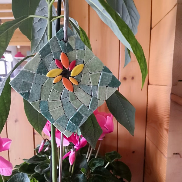 Tuteur plantes mosaïque la fleur sur ardoise