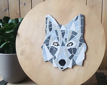 Décoration mosaïque le husky sur bois rond