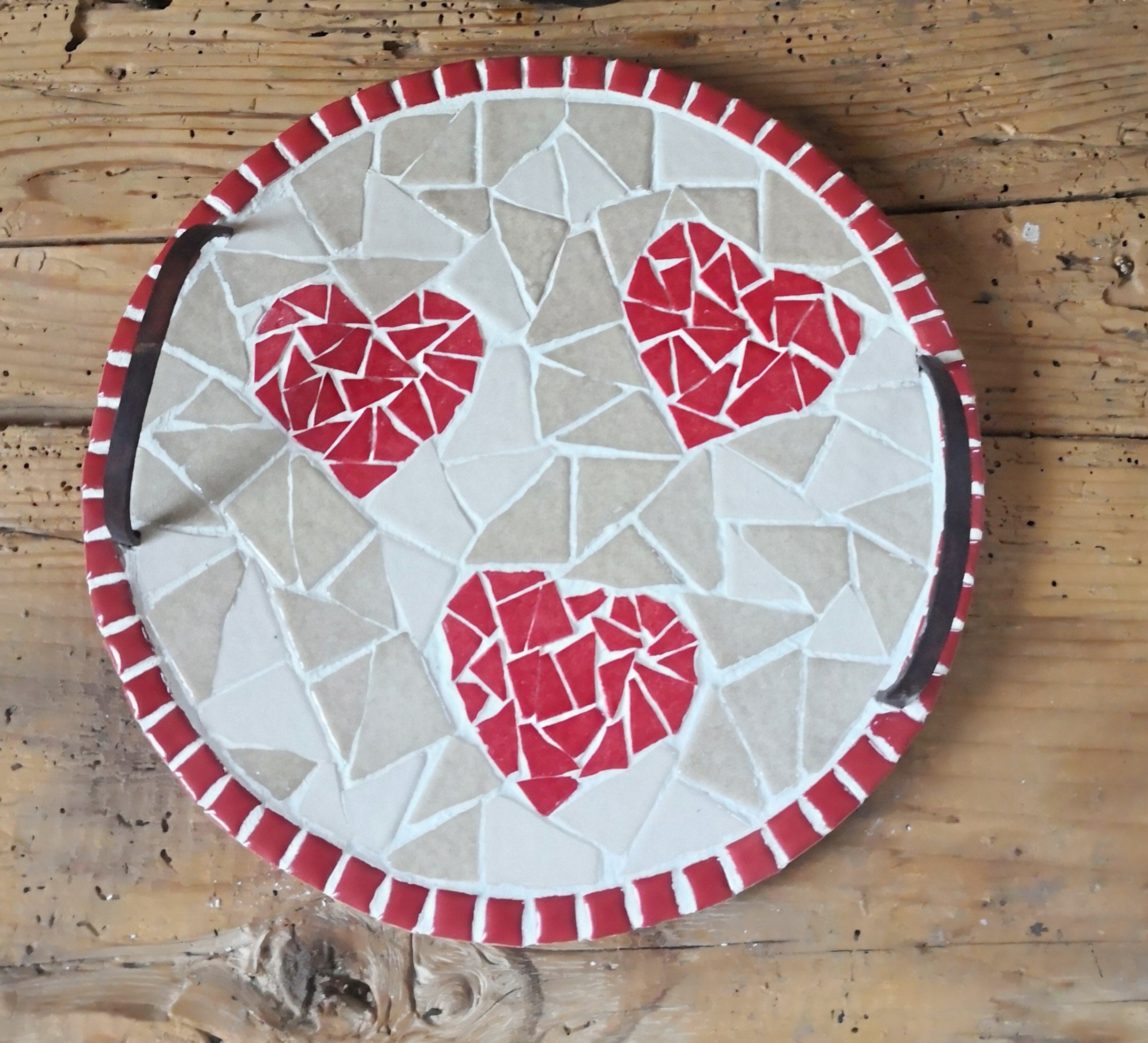 Plateau Mosaïque Rond Les Coeurs