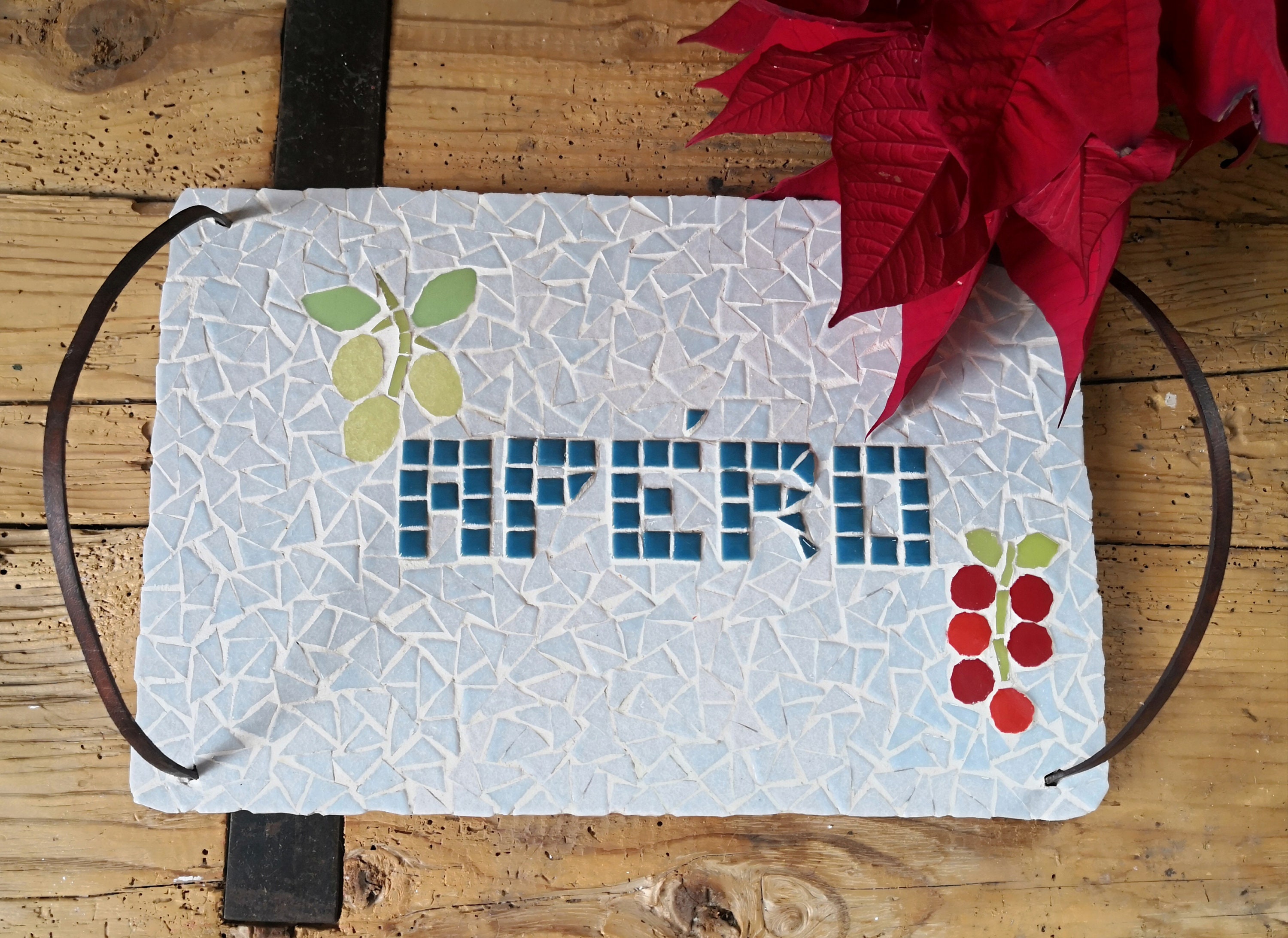 Plateau Rectangle Bois et Mosaïque Apéritif Cerises Olives