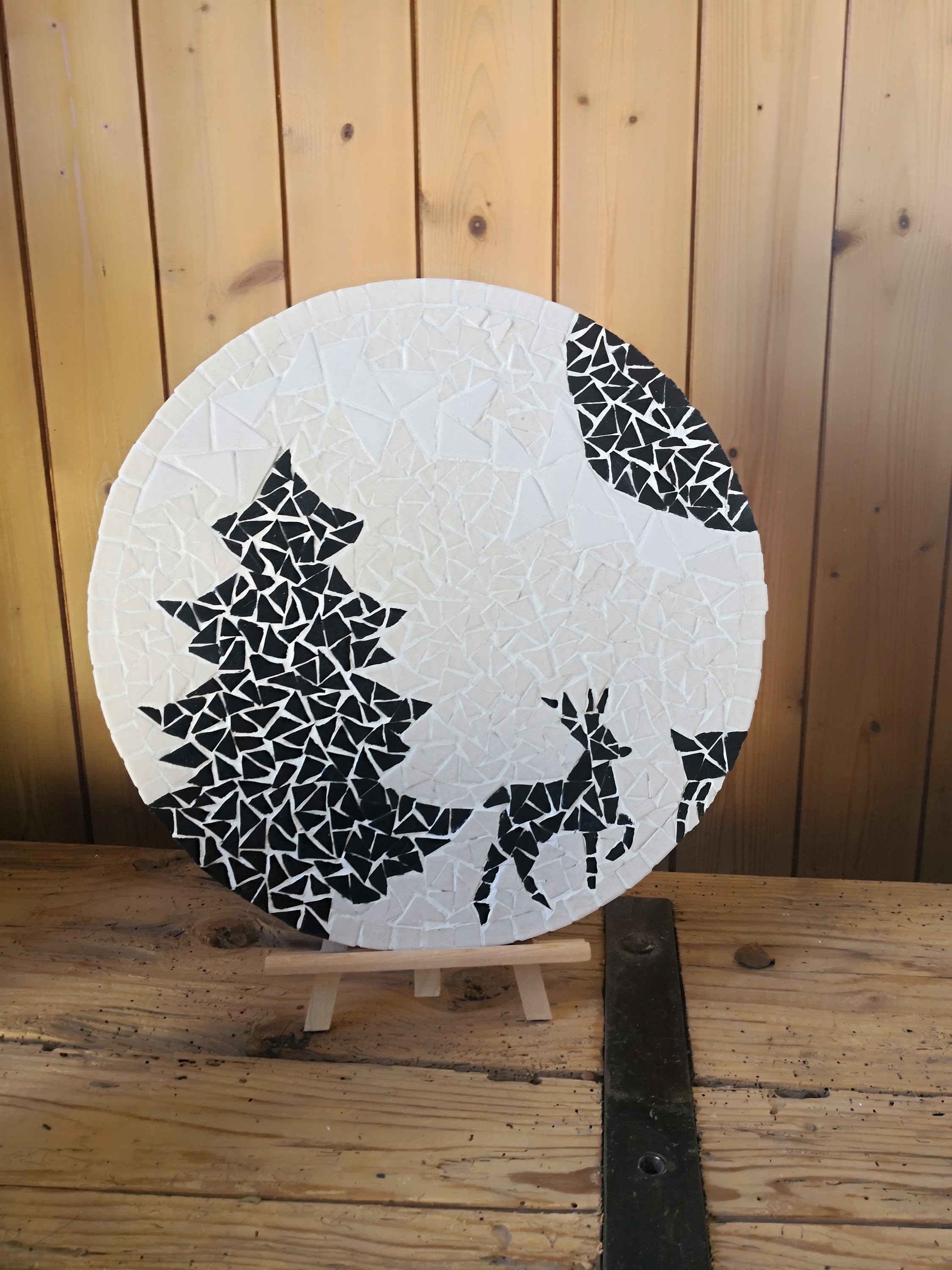 Plateau Décoratif Rond Mosaïque Le Cerf