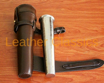 SADDLE HIP FLASK STAINLESS STEEL BATON FLASK AND LEATHER CASES FOX HUNTING BNWT