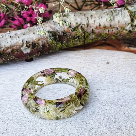 RING REAL FLOWERS l handmade flower ring with heather gypsophila l epoxy  resin