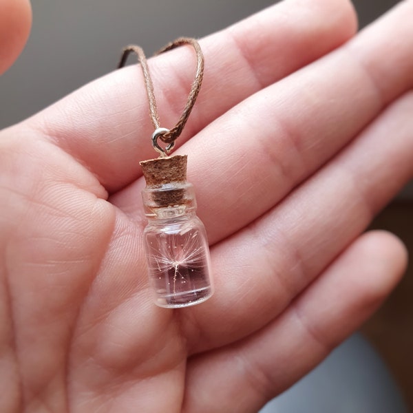 Kette Pusteblume l mini Wunscherfüller l Glas Flasche Korken l Kunstharz l handmade l Idee Geldgeschenk Geburtstag