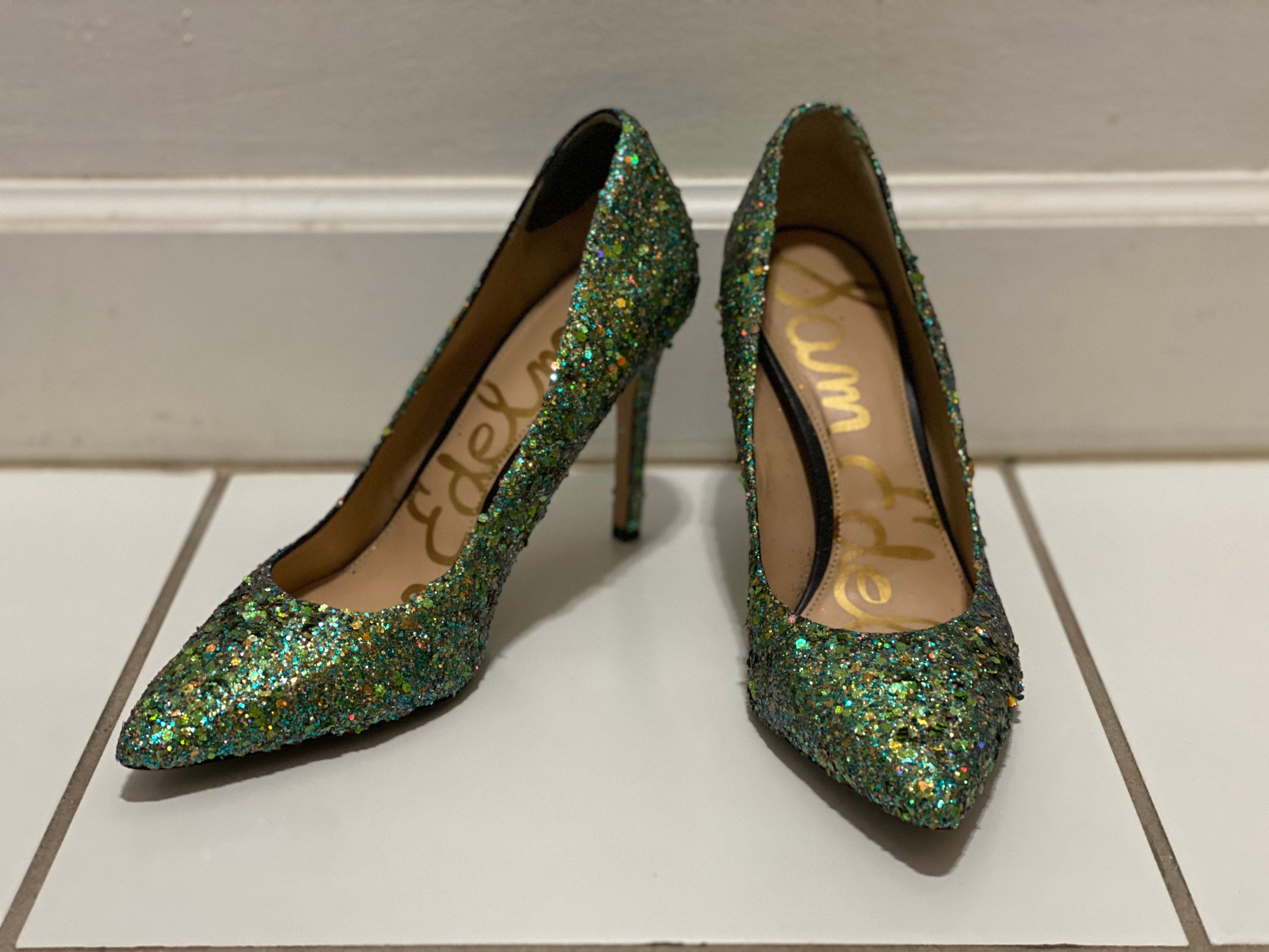Green Glitter Heels Etsy