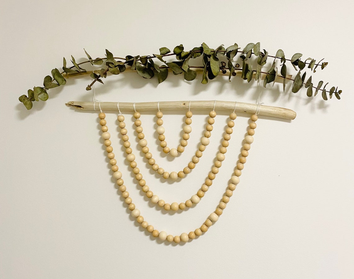 Wooden bead wall hanging boho decor bead wall decor natural Etsy