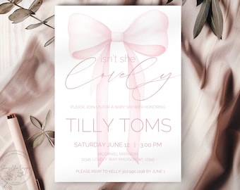 Pink Bow Baby Shower Invitation: Editable Canva Template (Digital Download)