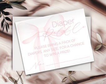 Pink Bow Diaper Raffle Ticket: Editable Baby Shower Notecard (Digital Download)