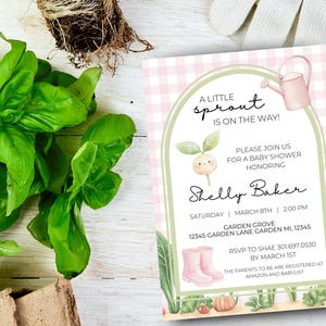 A Little Sprout Is On The Way | Garden Themed Baby Shower | Editable Printable Invite 5x7, Digital Canva Template | Instant Download