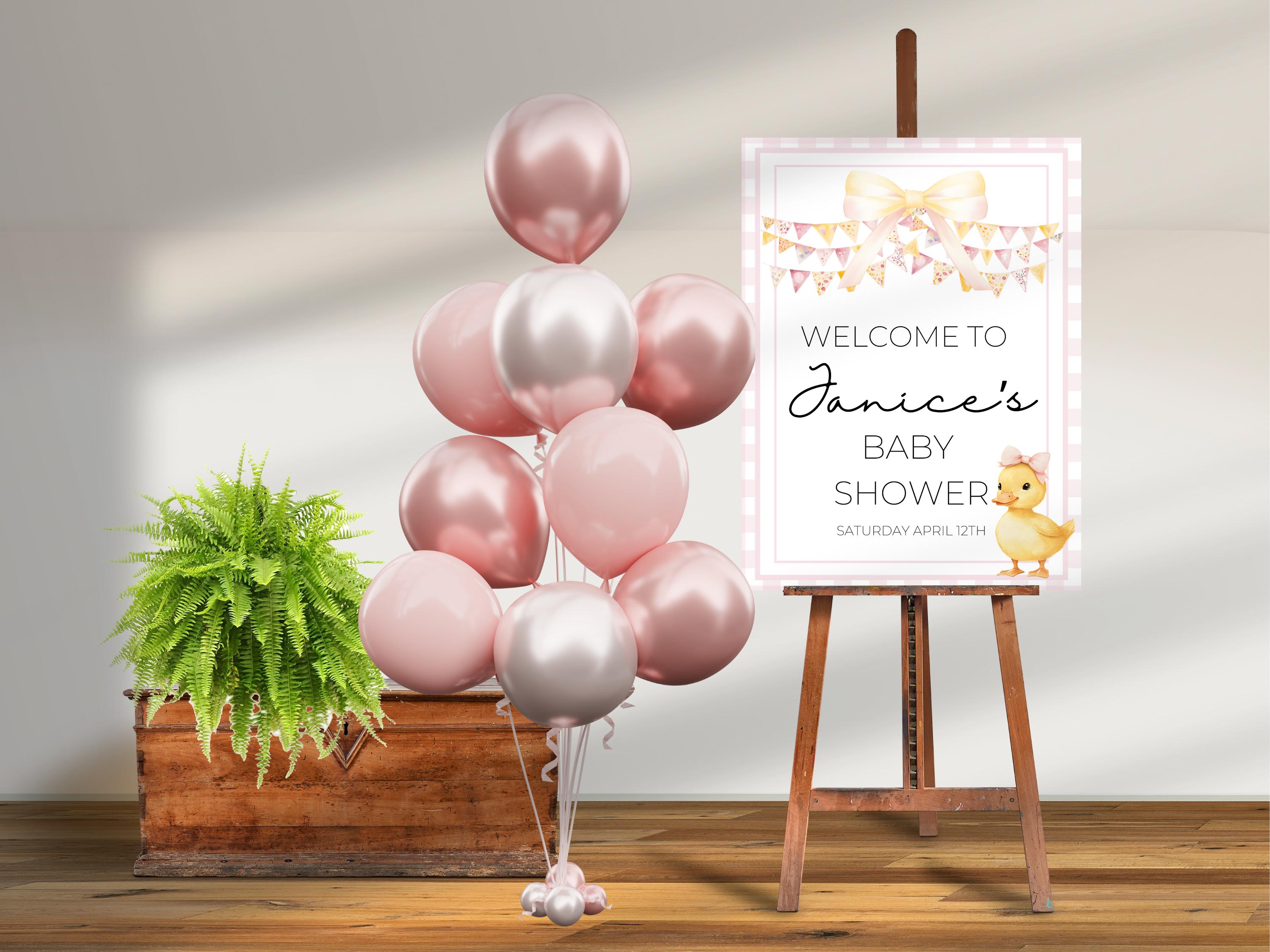 Editable Little Duckling Baby Shower Welcome Sign | Yellow Duckling, Pink Gingham Theme | Canva Template | Instant Download | 18x24 & 24x36