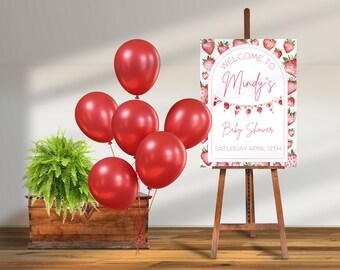Welkomstbordje babyshower aardbei: aquarelthema (canvasjabloon)
