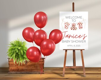 Aardbei-welkomstbord babyshower: waslijnthema (canvasjabloon)