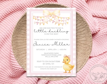 A Little Duckling is On the Way | Baby Girl Shower Invitation | Printable Baby Shower Invite, 5x7, Editable Canva Digital | Instant Download