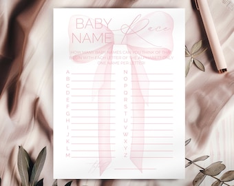 Pink Bow Baby Name Race Game: Shower Guest Activity (Digital Download)
