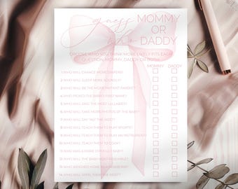 Pink Bow Baby Shower Game: Guess Who Mommy or Daddy (Instant Download)