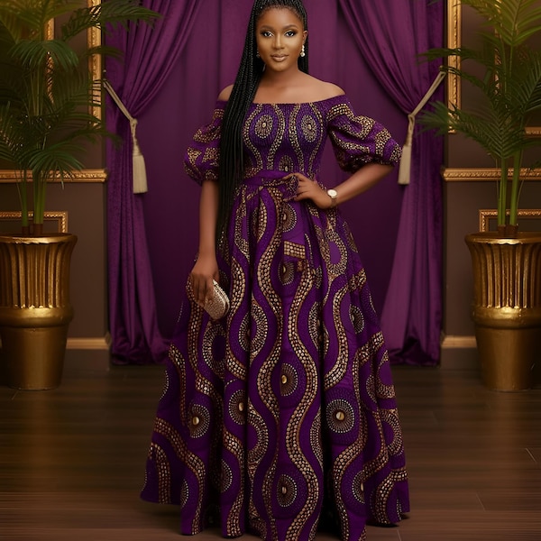 African Print long circle Dress: Shirred Ankara Cotton Dress