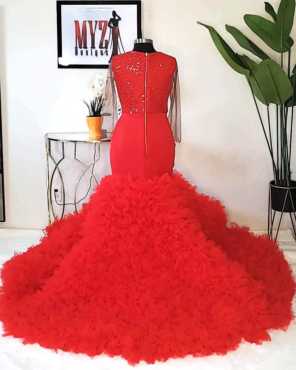 chinese dress ladies Morilee Mermaid Ruffle Prom Dress 99011 Red – Unique Weddings by Craft Haven main image 0