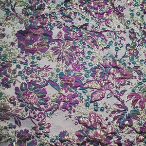 Metallic Floral Brocade Fabric: Purple, Silver & Teal Jacquard (57 in)