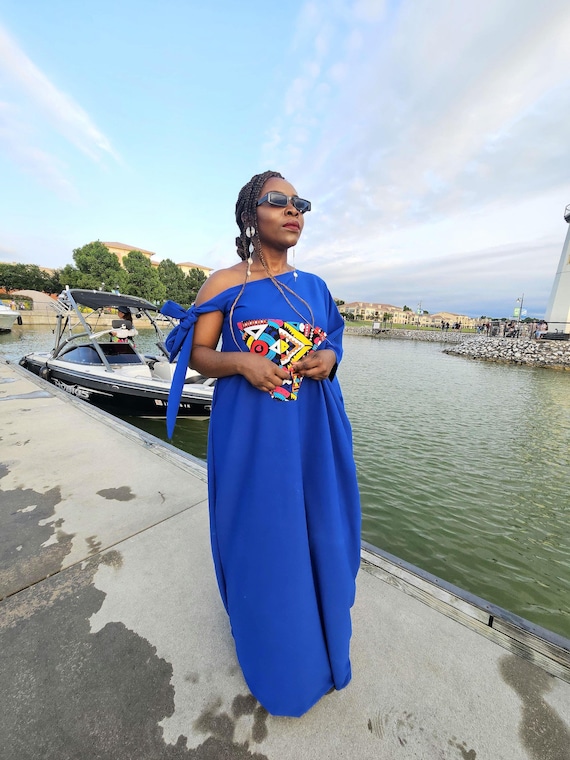 kimono one shoulder dress African Print Kimono Dress: One-Shoulder Crepe Kaftan with Matching Sun Hat