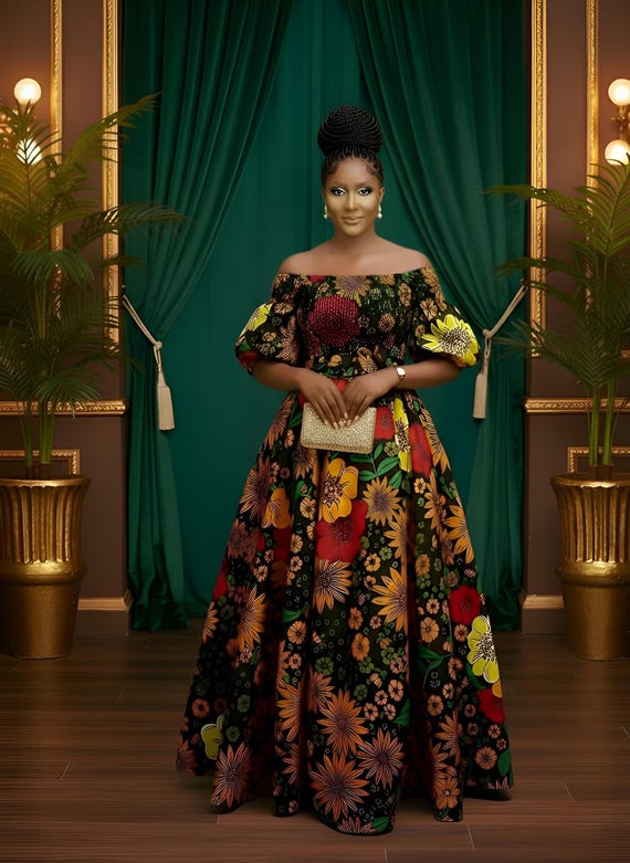 african print cotton dress African Print long circle Dress: Shirred Ankara Cotton Dress