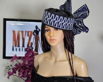 Cappello africano con fiocco stampato: berretto Toghu Ankara del Camerun, cappello Ndop