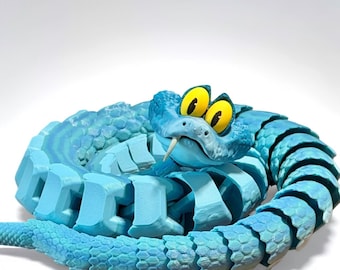 Giocattolo serpente blu articolato stampato in 3D, Zootropolis Gary Snake – Figurina flessibile e pieghevole realizzata a mano