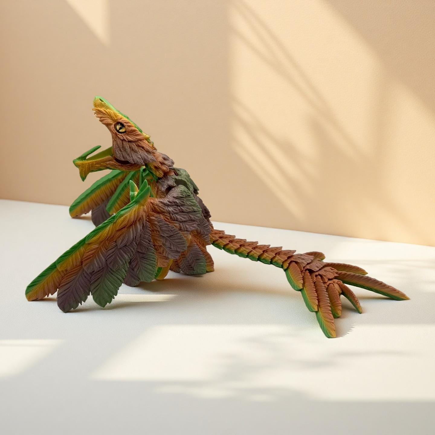 3D Printed Articulated Microraptor – Poseable Winged Raptor Figurine ...