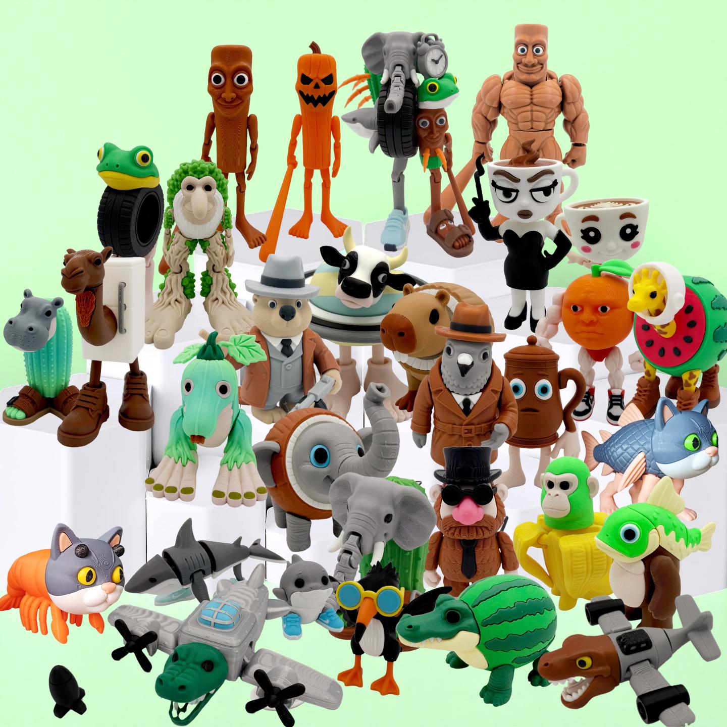 3D Printed Italian Brainrot Figurine Set – Poseable Tralalero