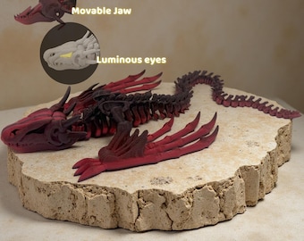 Esqueleto de dragón articulado impreso en 3D: decoración de escritorio de fantasía gótica