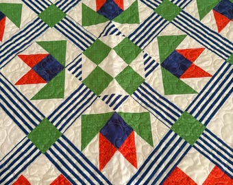 Orange, Blue, Green Quilted Throw