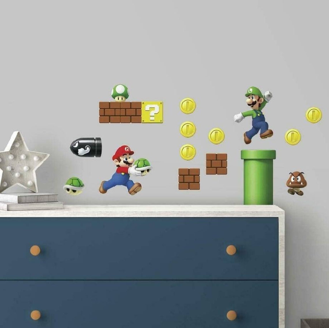 Mario Wall Decal Vinyl Sticker Home Nursery Bedroom Gamer Dorm Etsy
