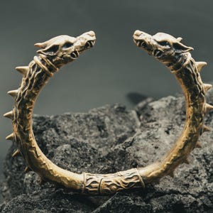 Viking Garmr Wolf Brass Bangle: Norse Mythology Arm Ring