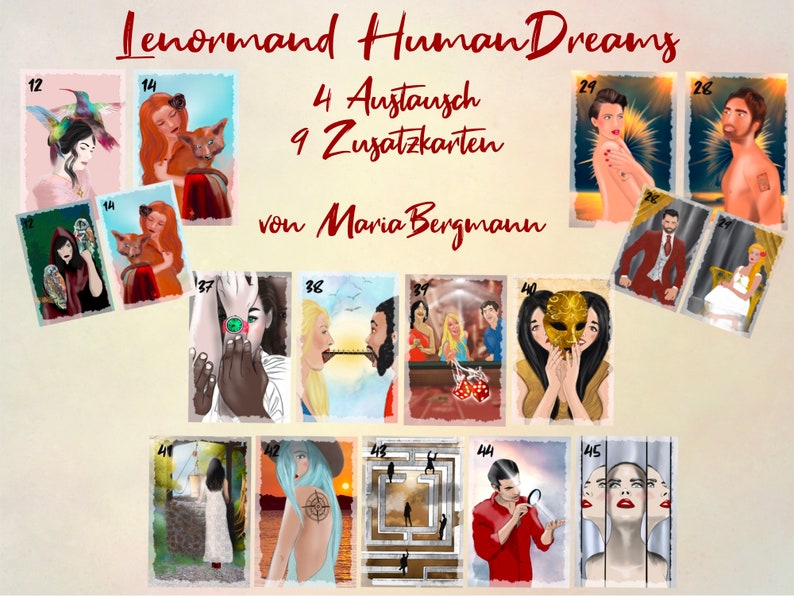 LENORMAND cards HUMAN DREAMS 49 oracle cards Maria Bergmann by mb-artgalerie including permission to use PDF booklet image 2